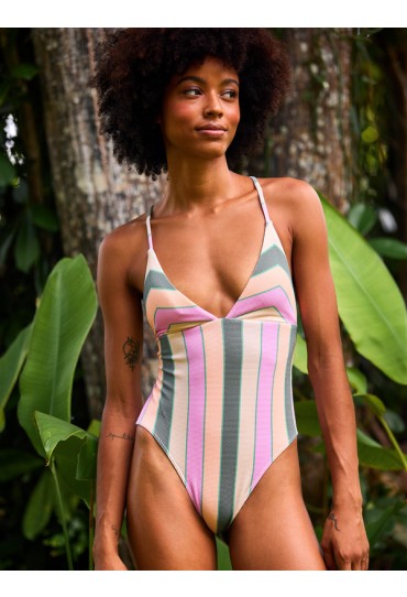 Roxy Vista Stripe - Cross Back One-Piece Swimsuit (Agave Green Very Vista Stripe)