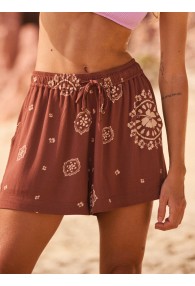 Roxy Lekeitio Break High-Waisted Printed Shorts (ROOT BEER BACAN BANDANA)